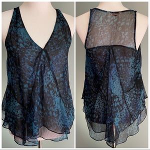 Rebecca Taylor animal print silk ruffled tank